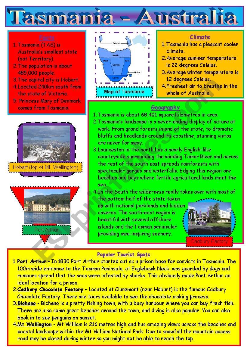 Tasmania (State) - Australia worksheet