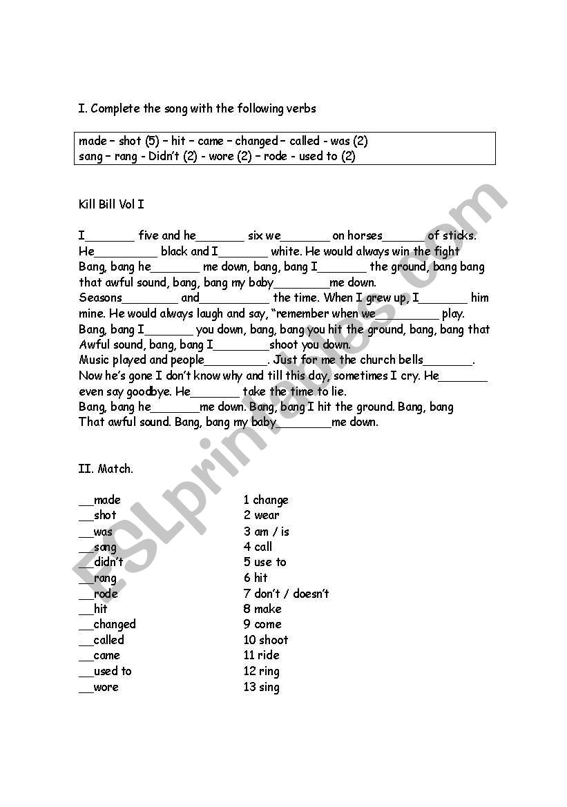 song worksheet