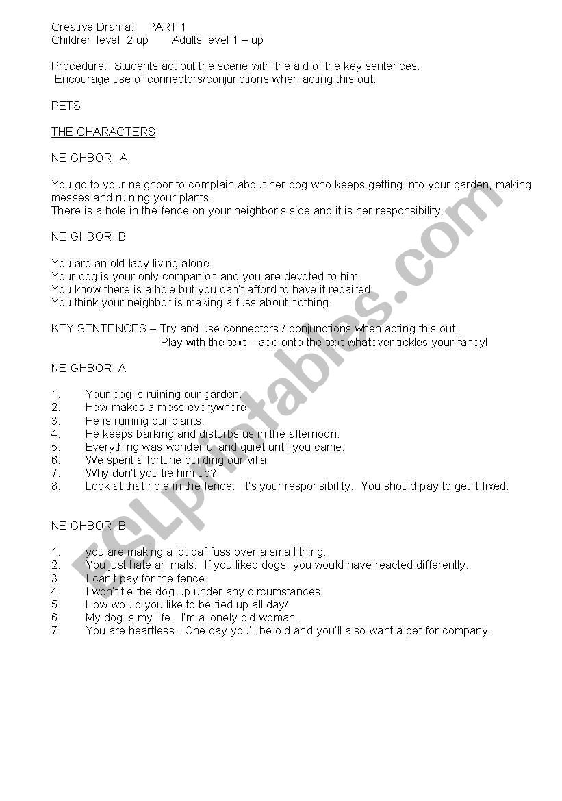 CREATIVE  DRAMA worksheet