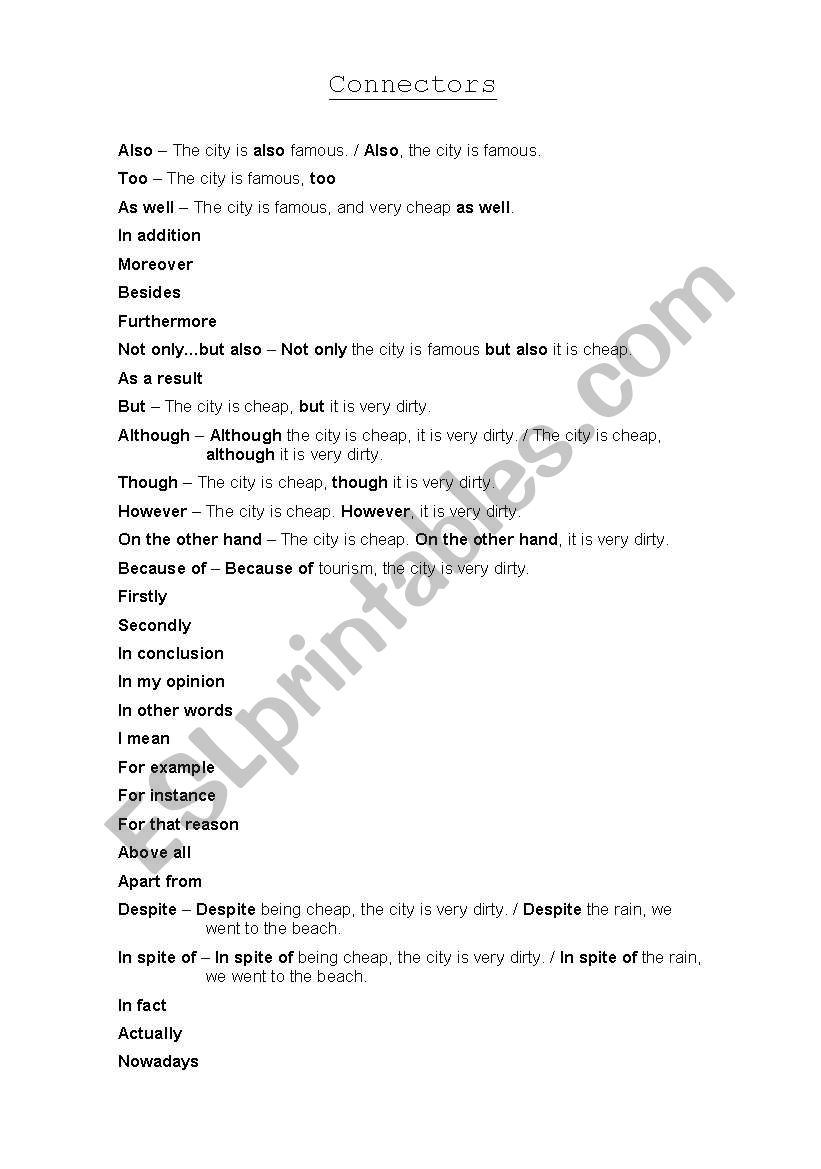 connectors list worksheet