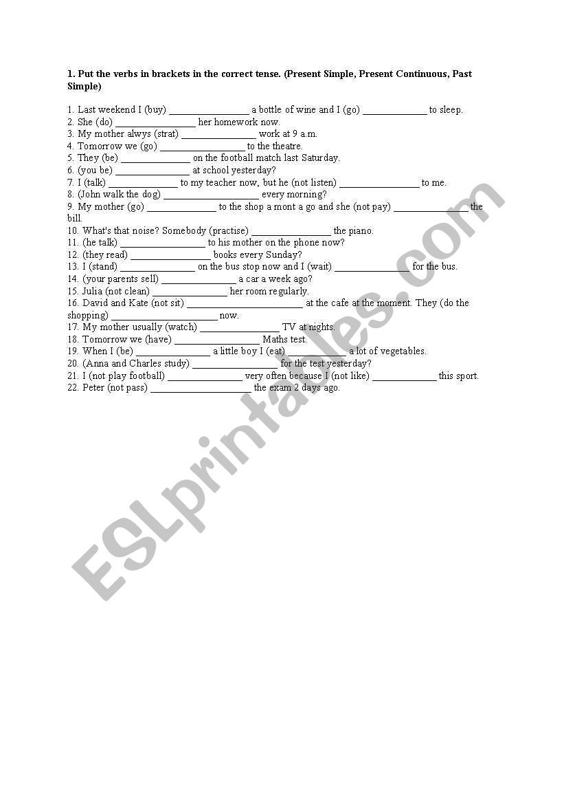 3 Grammar tenses worksheet