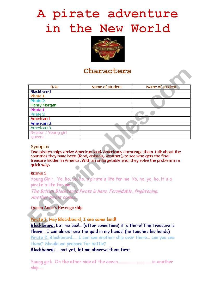 Pirates PLay worksheet