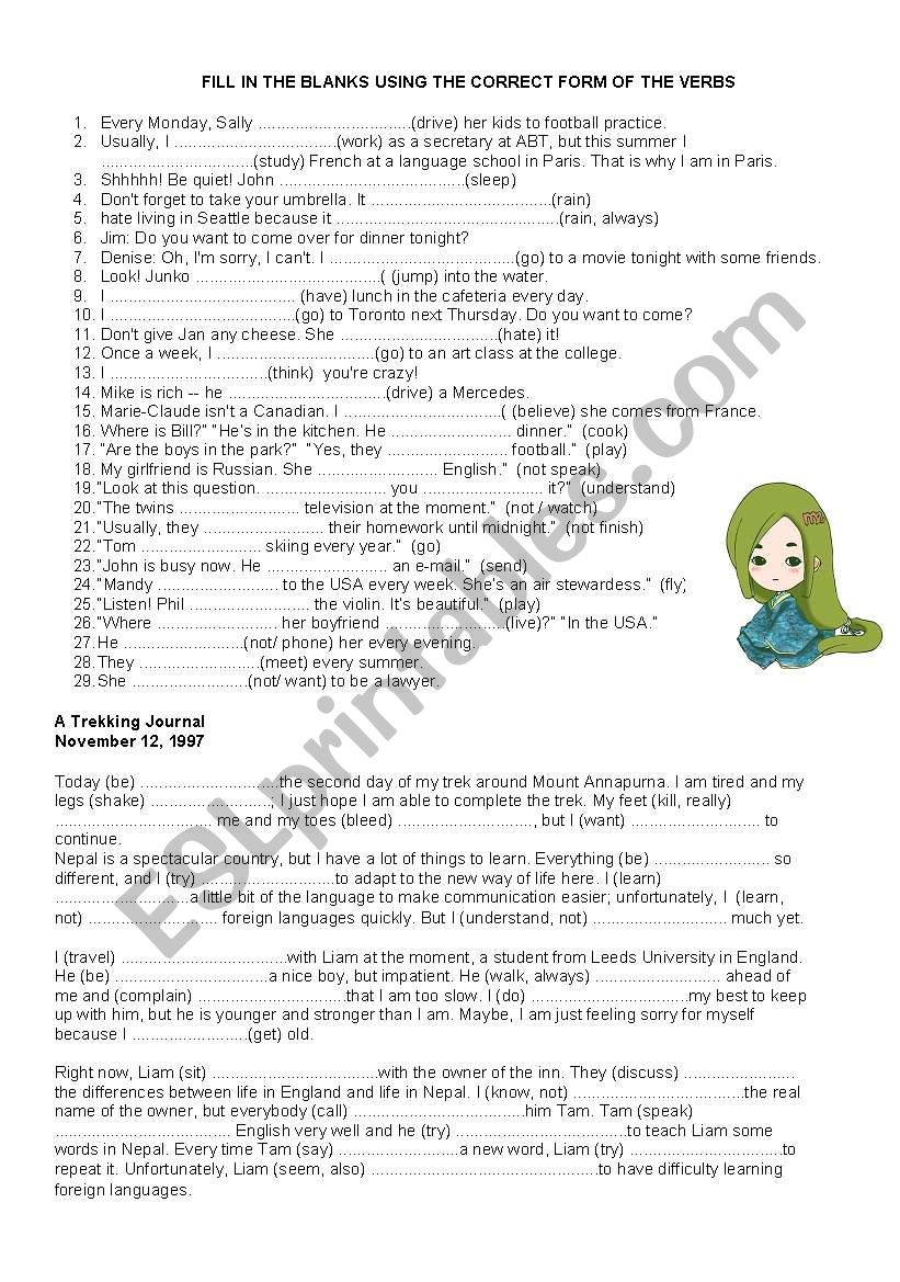 simple present- present continuous -worksheet-exercises