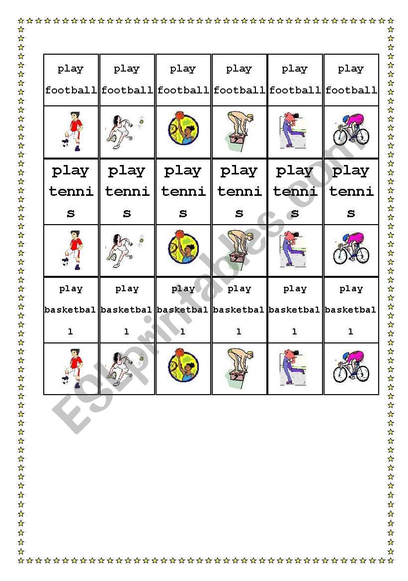 Sports domino card game 1/2 worksheet