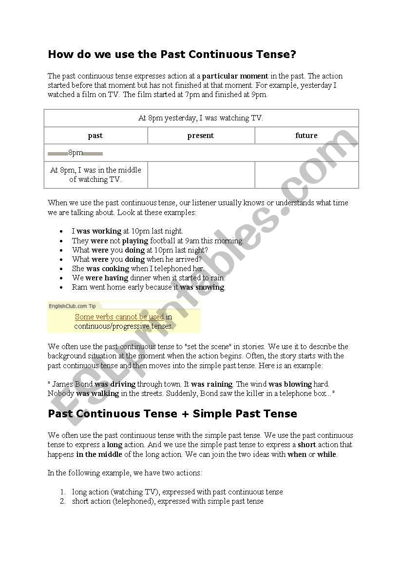 past continous worksheet worksheet