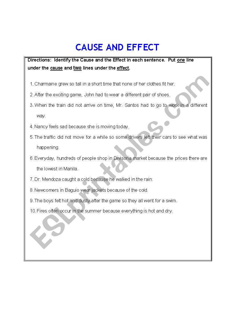 CAUSE AND EFFECT worksheet