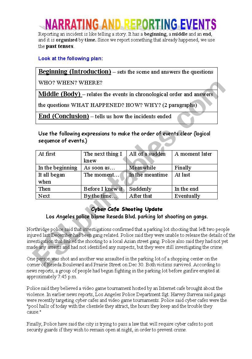 Reporting Events worksheet