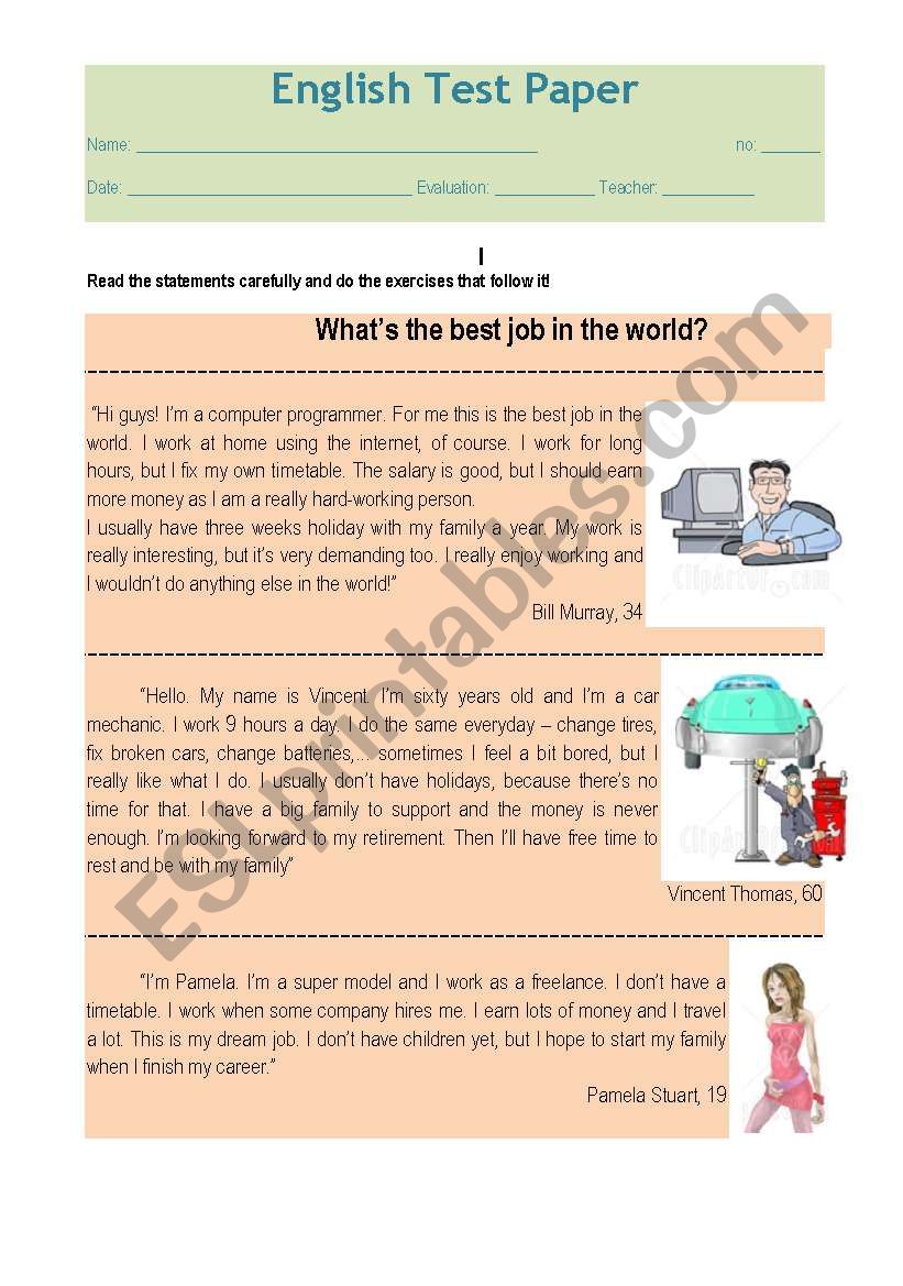 the best job in the world worksheet