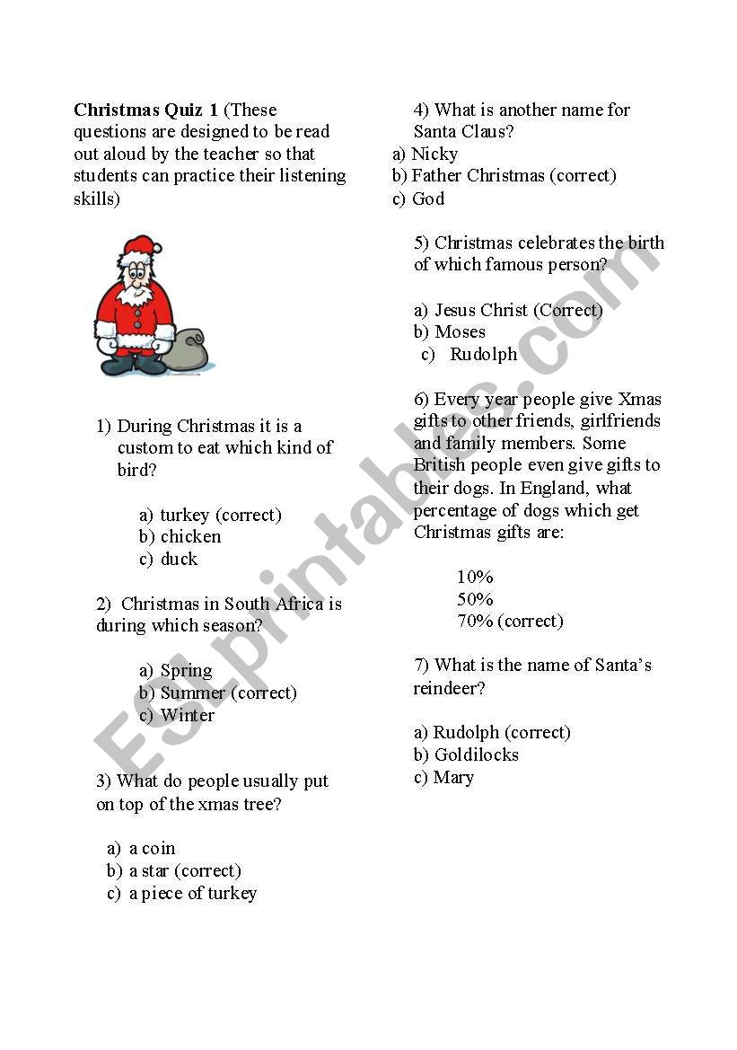 Christmas Quiz (1/2) worksheet