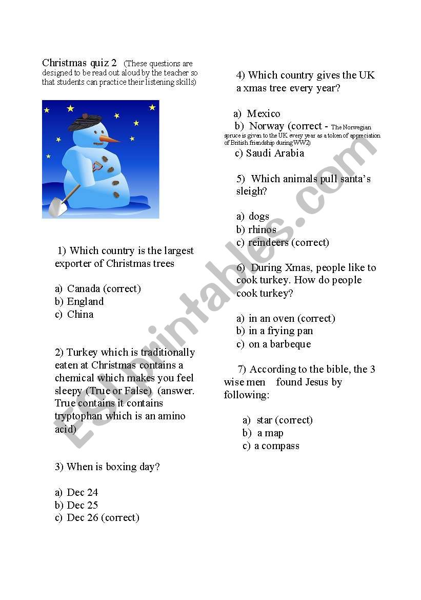 Christmas Quiz (2/2) worksheet