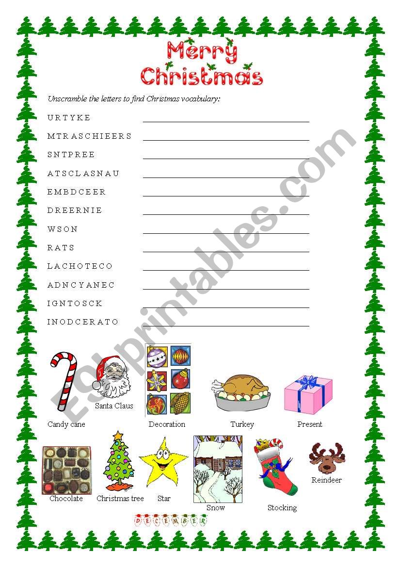 Christmas vocabulary worksheet