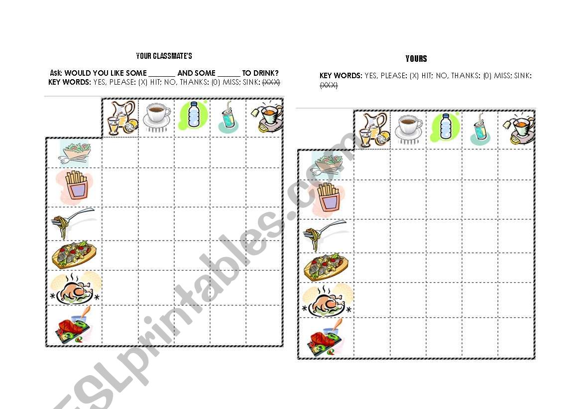 Food battleship worksheet