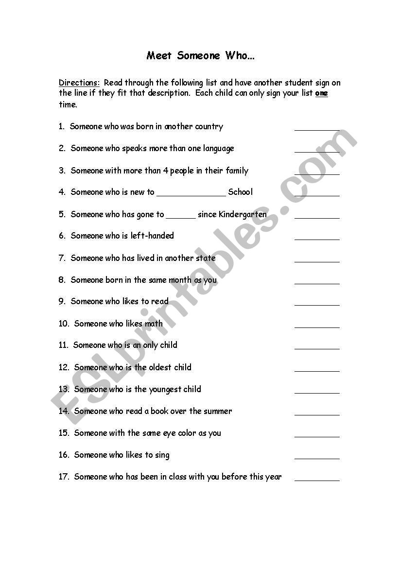 Meet Someone Who... worksheet