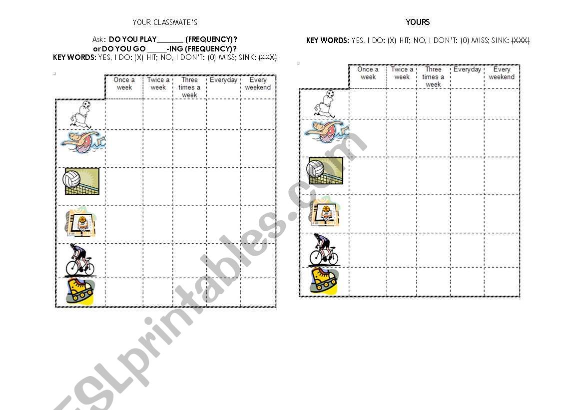 Sports battleship worksheet