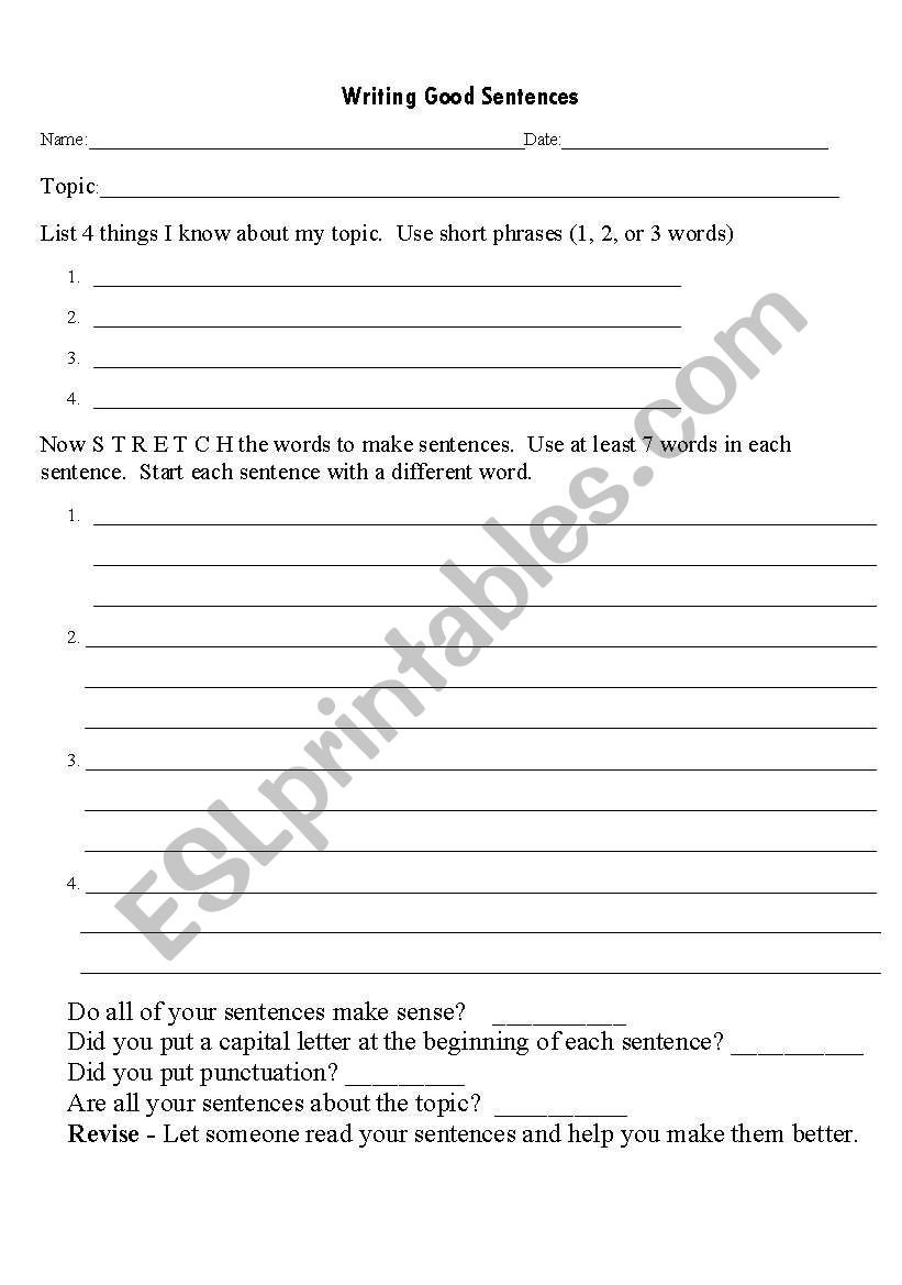 Writing Good Sentences worksheet