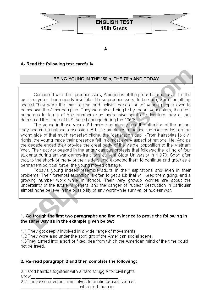 Englis test worksheet