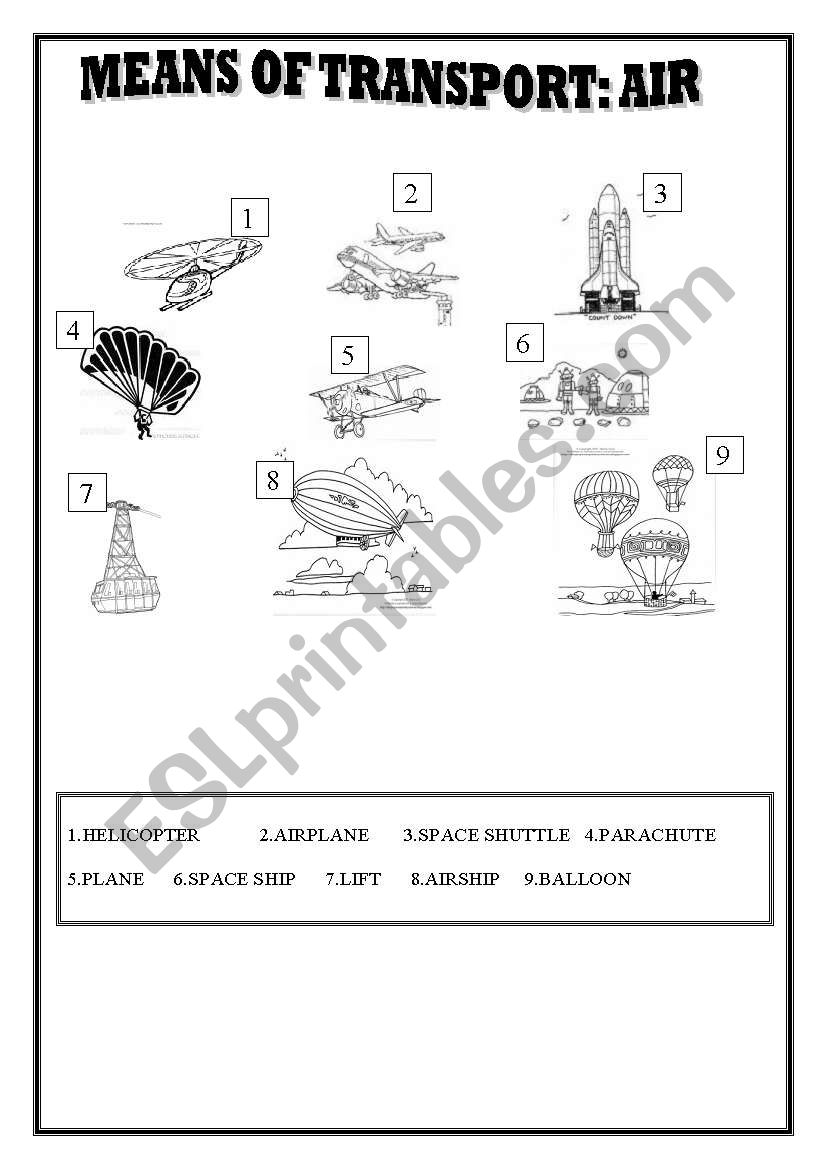 MEANS OF TRANSPORT : AIR worksheet