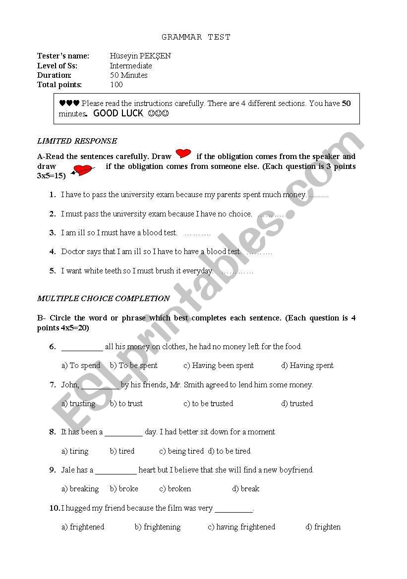 grammar test for present perfect