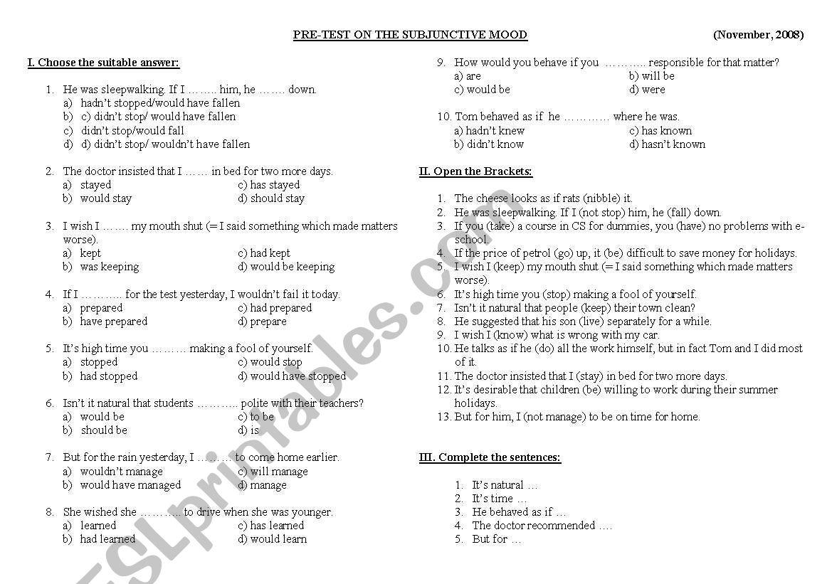 Subjunctive Mood worksheet