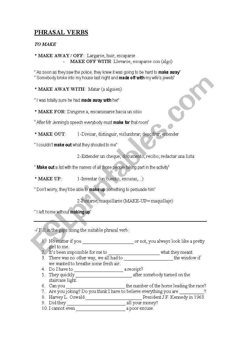 PHRASAL VERBS WITH MAKE worksheet