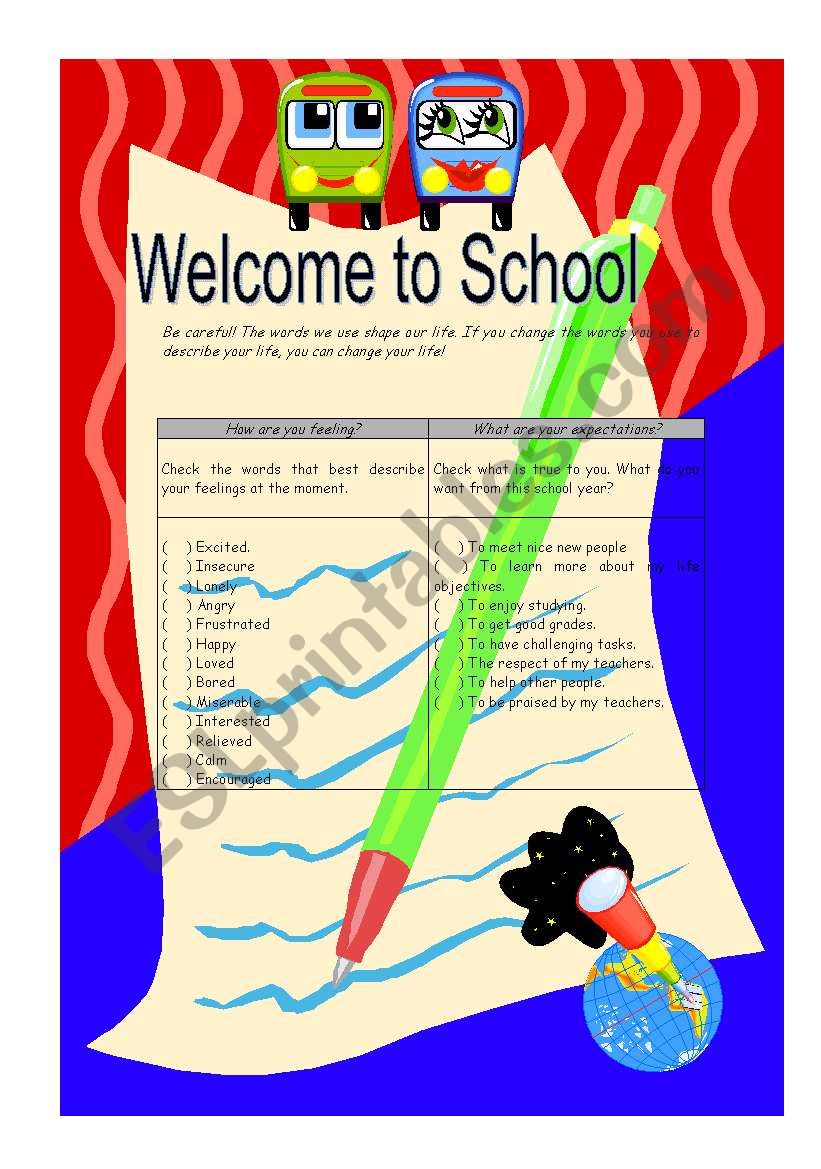 Warm-Up - Welcome to School worksheet