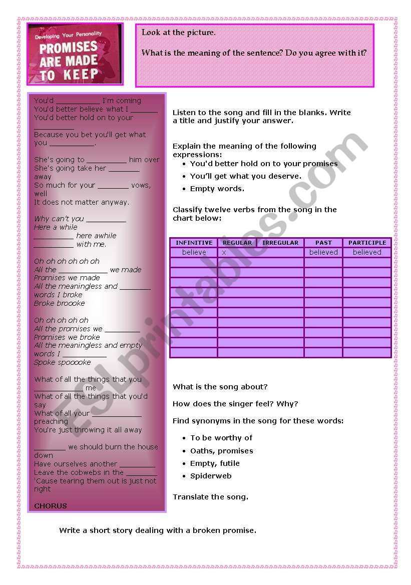 Promises - The Cranberries worksheet