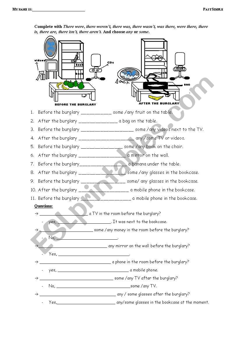 PAST SIMPLE. THE BURGLARY worksheet