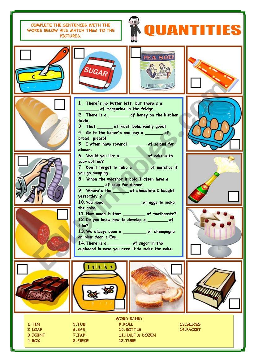 Quantities worksheet