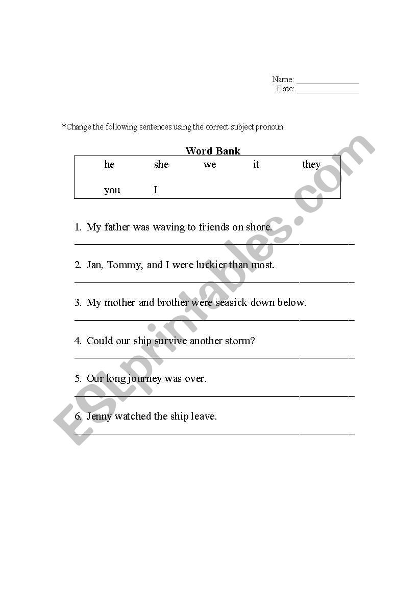 pronouns worksheet