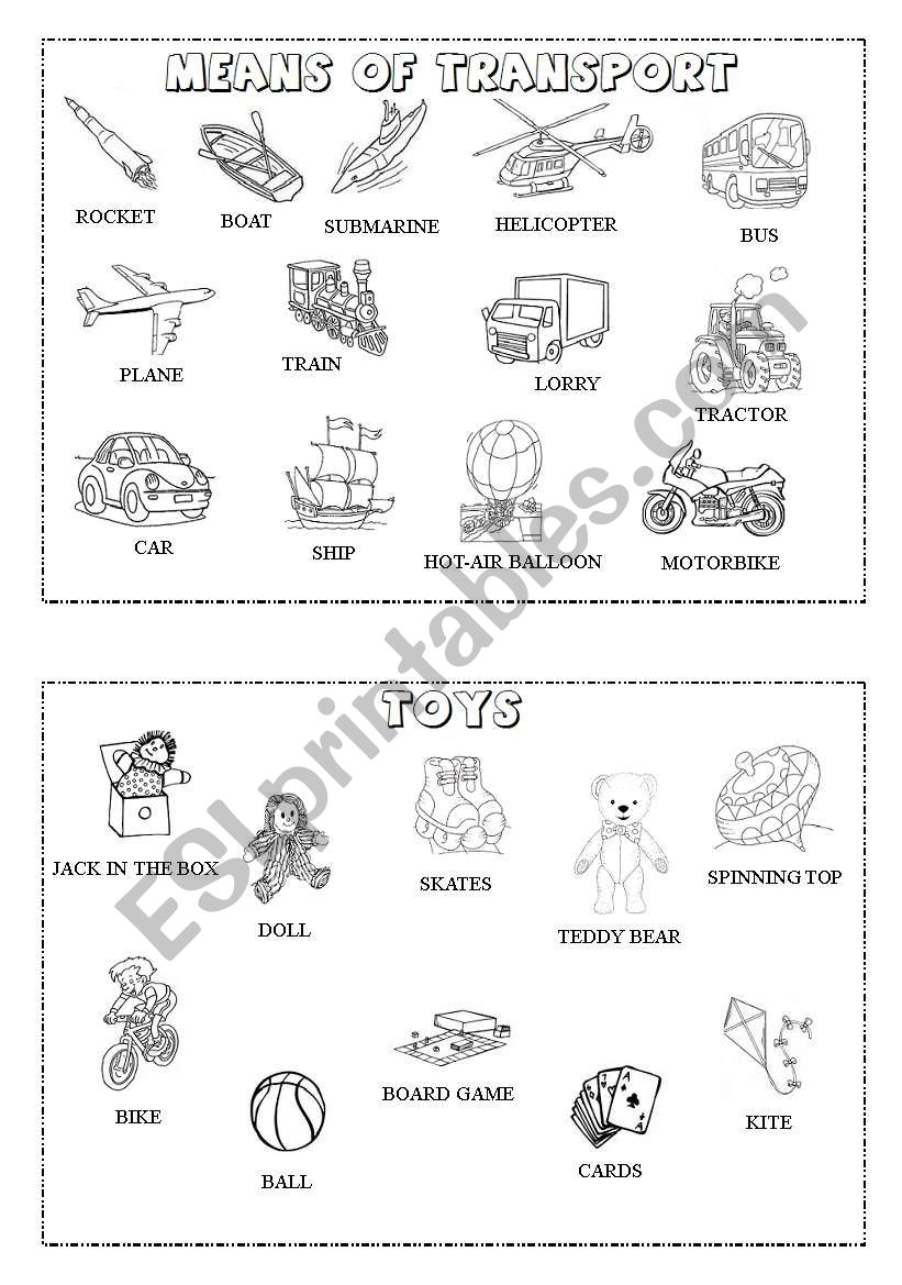 Transport / toys mini-dictionary (B&W)