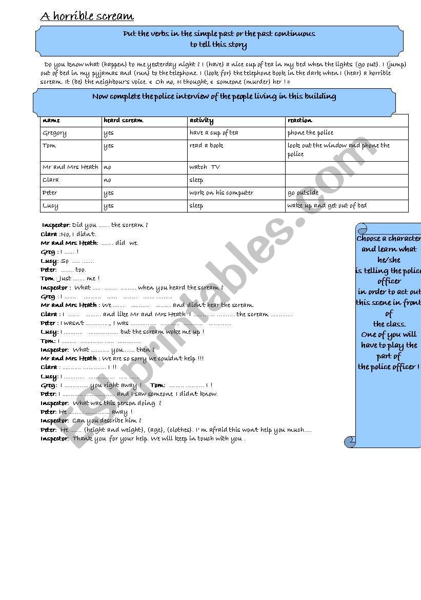 A horrible scream worksheet