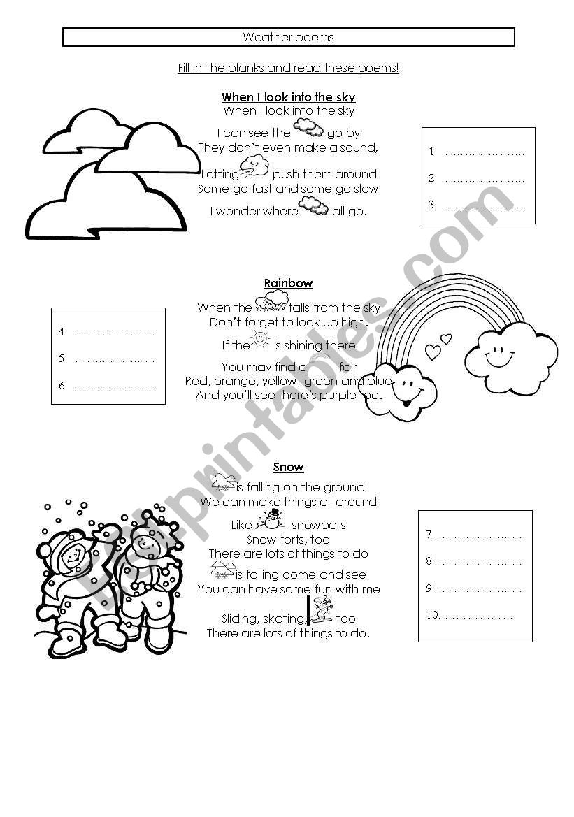 Weather poems worksheet