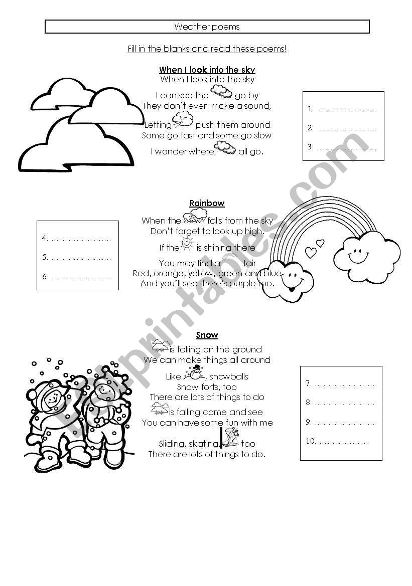 Weather poems worksheet