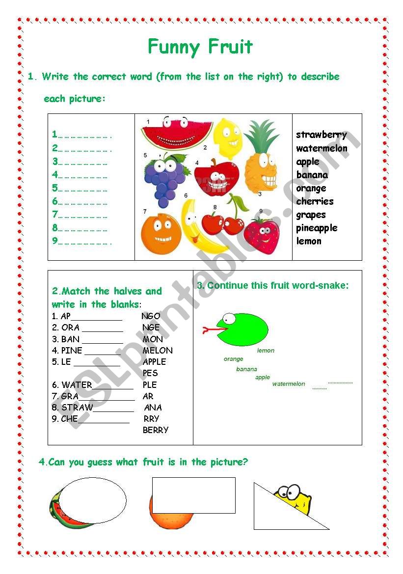 Funny fruit worksheet worksheet