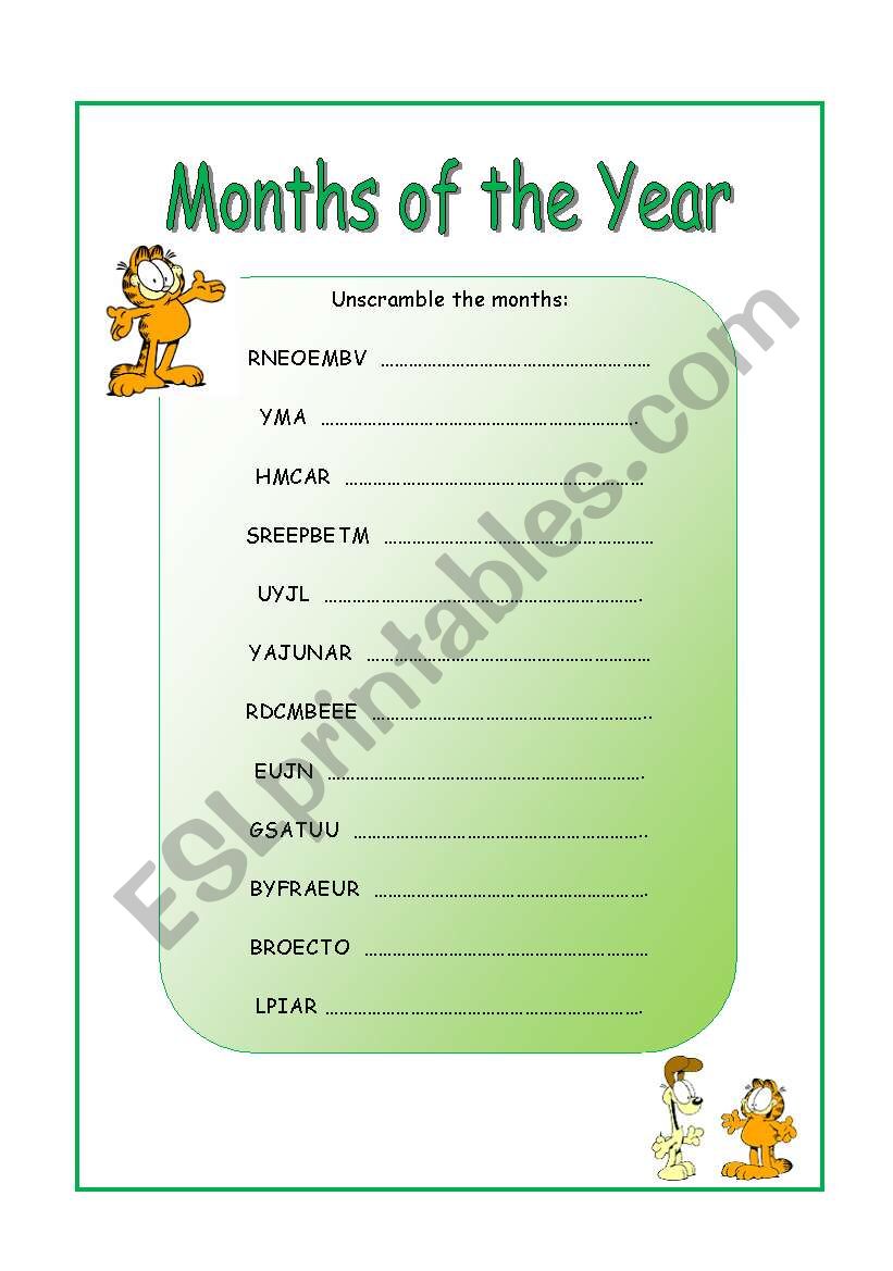 Months worksheet