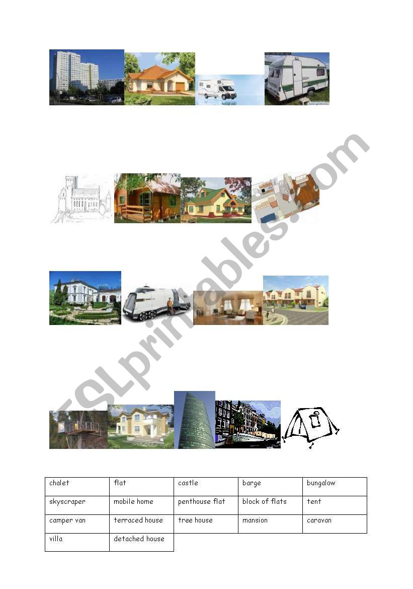 Types of homes worksheet