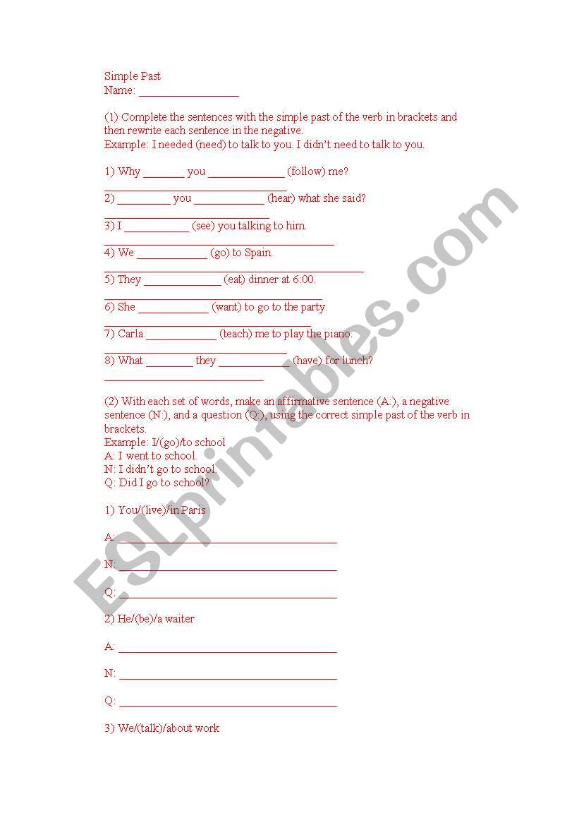 Past Simple worksheet