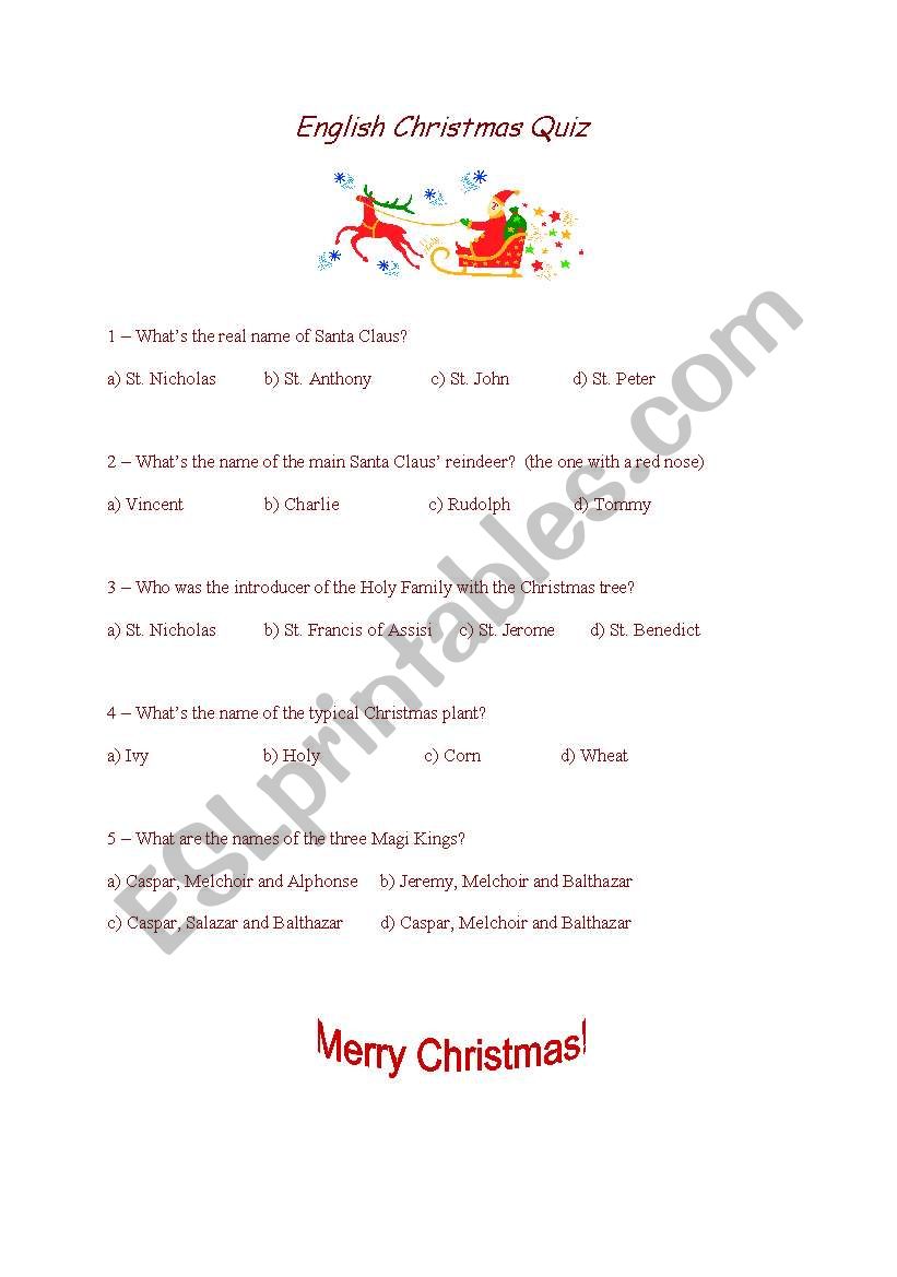 Christmas Quiz worksheet