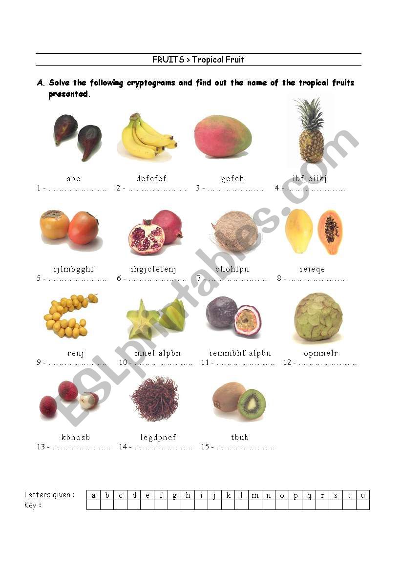 Fruit Cryptogram worksheet