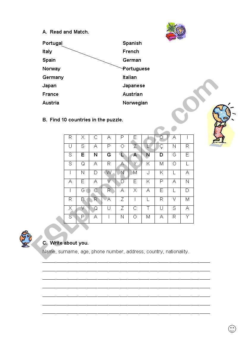 countries nationalities worksheet