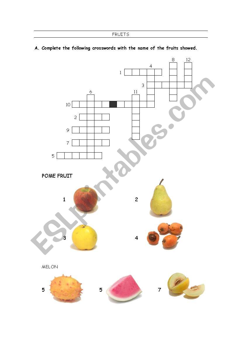 Fruit crossword worksheet