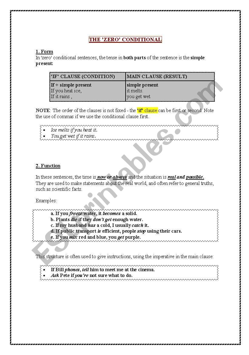 Zero Conditionals worksheet