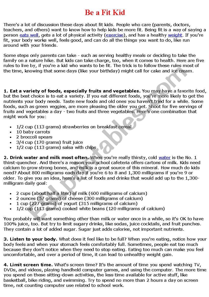 HOW TO BE A FIT KID? worksheet