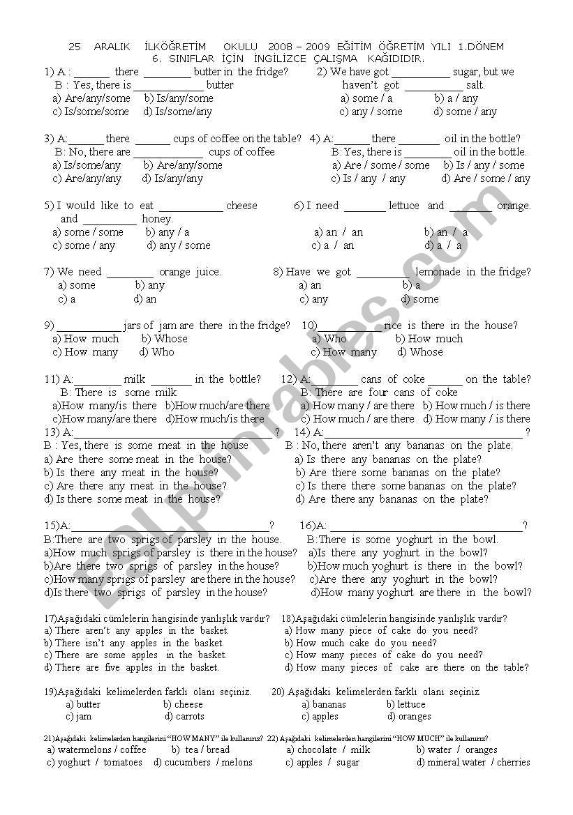 how much - how many worksheet