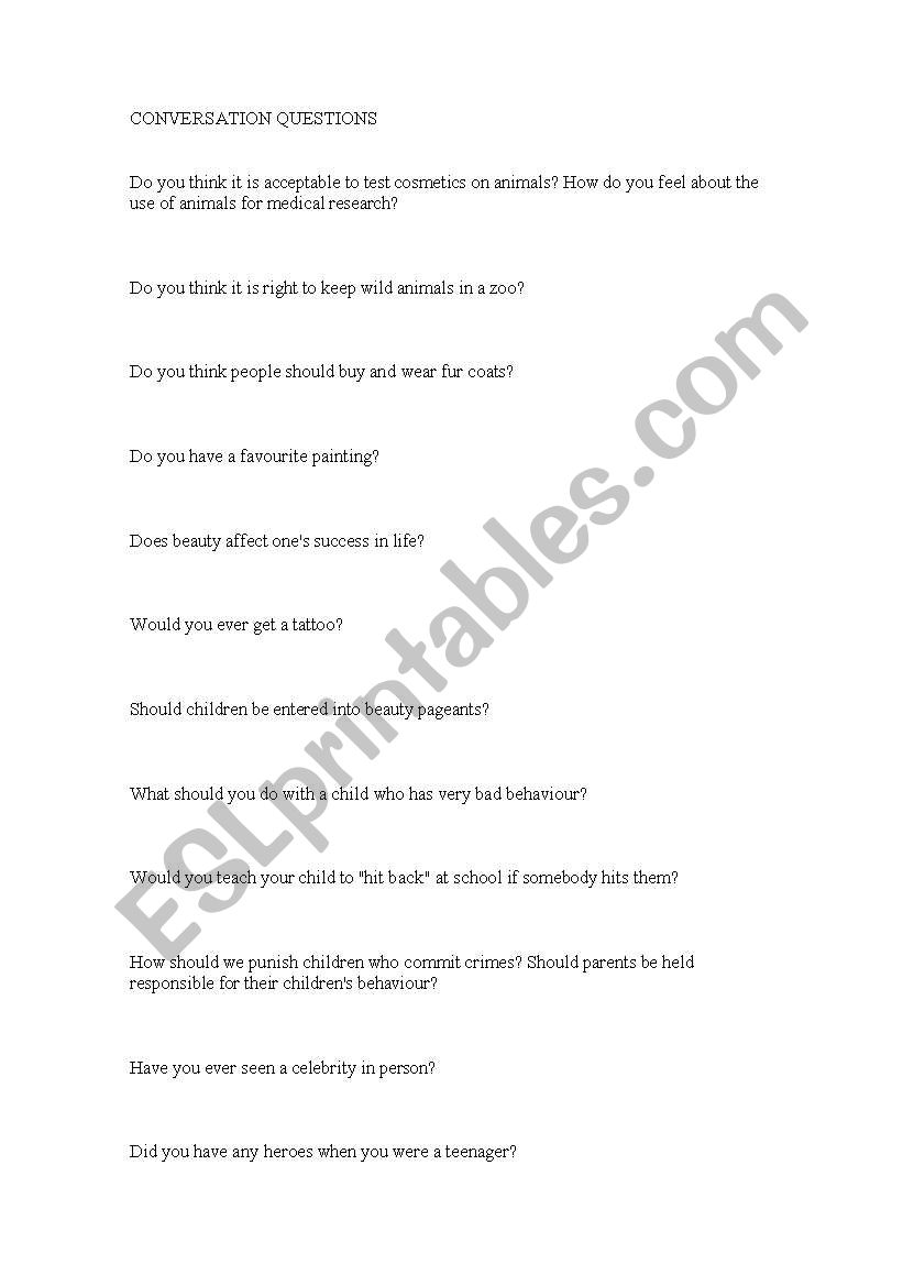 Conversation questions worksheet