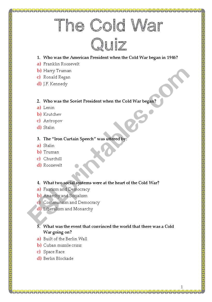 The Cold War Quiz worksheet