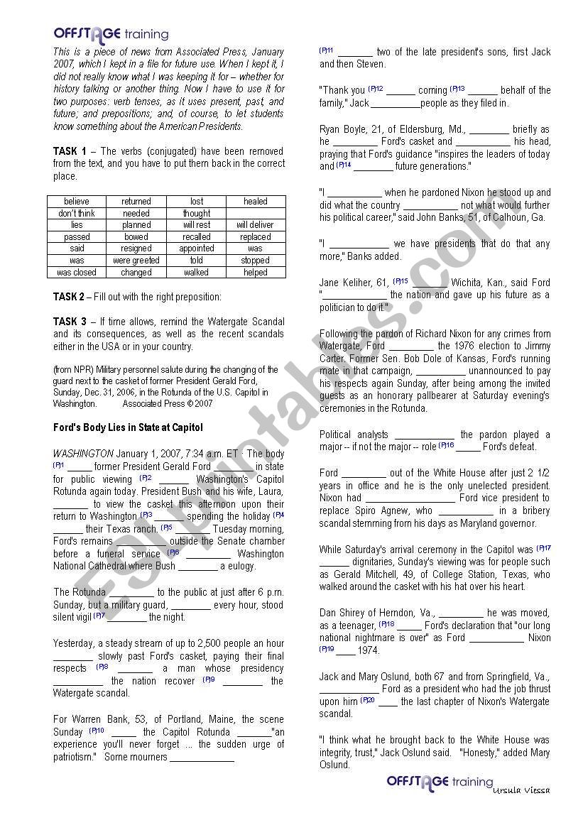 Verb Tenses and Prepositions  worksheet