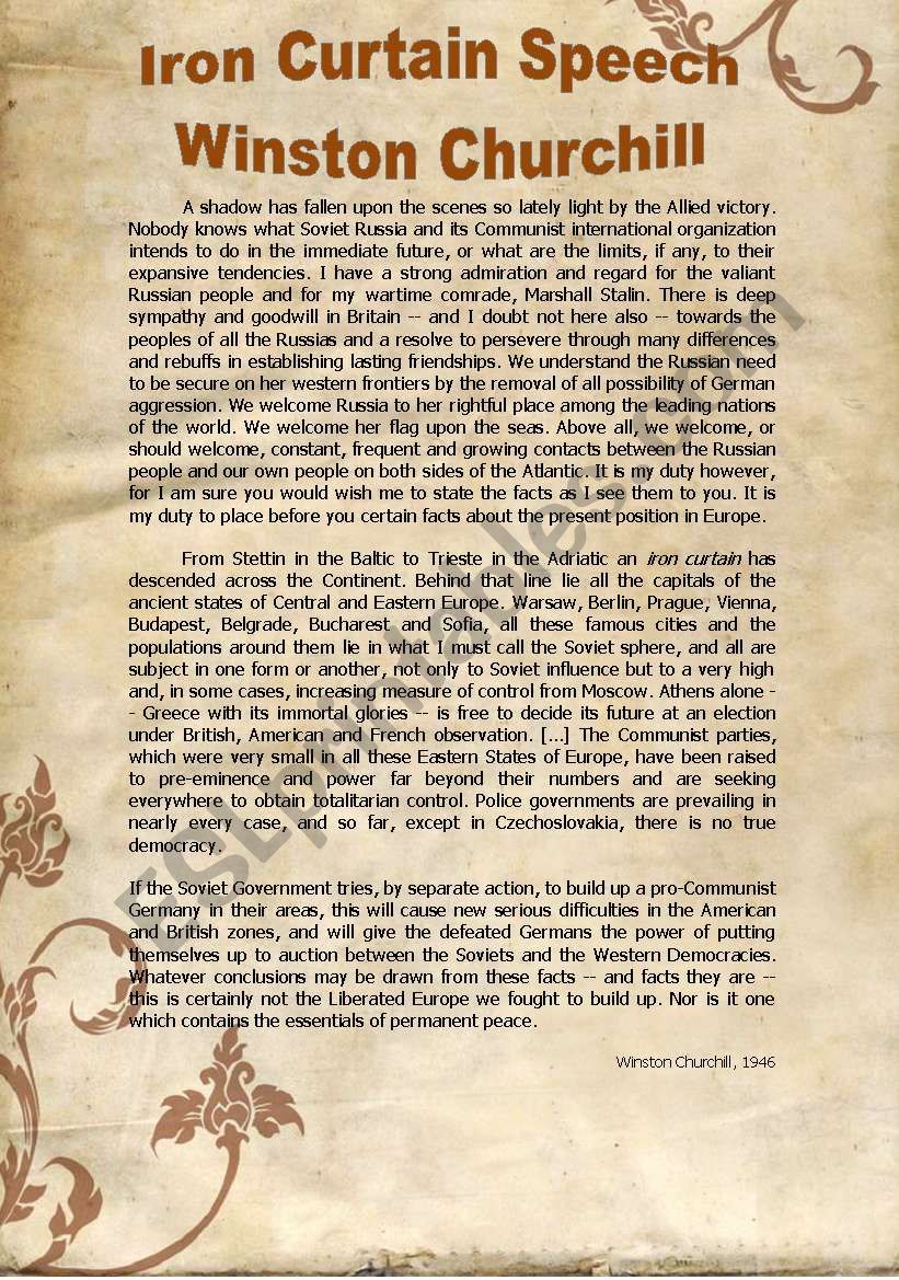 Churchill´s Speech about the Iron Curtain ESL worksheet by sviviana