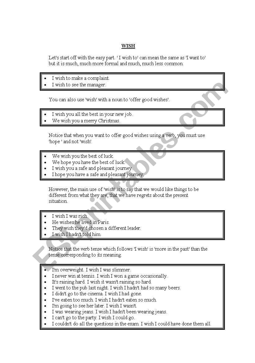 Wish worksheet