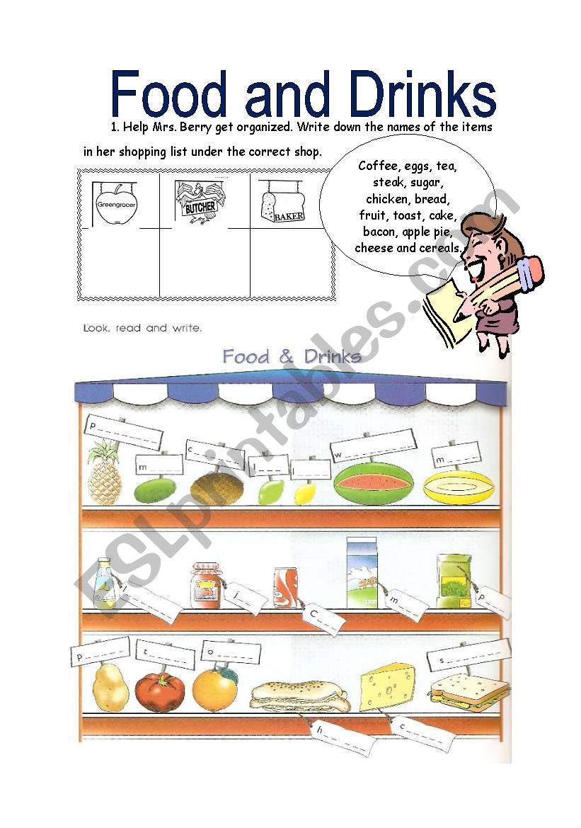 Food and drinks worksheet